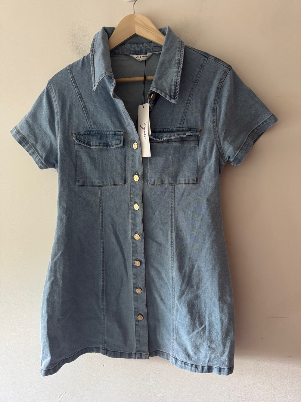 Vigoss NEW! Light Wash Denim Button Down Mini Shirt Dress